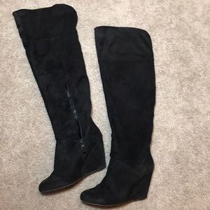 Black sued thigh high boots